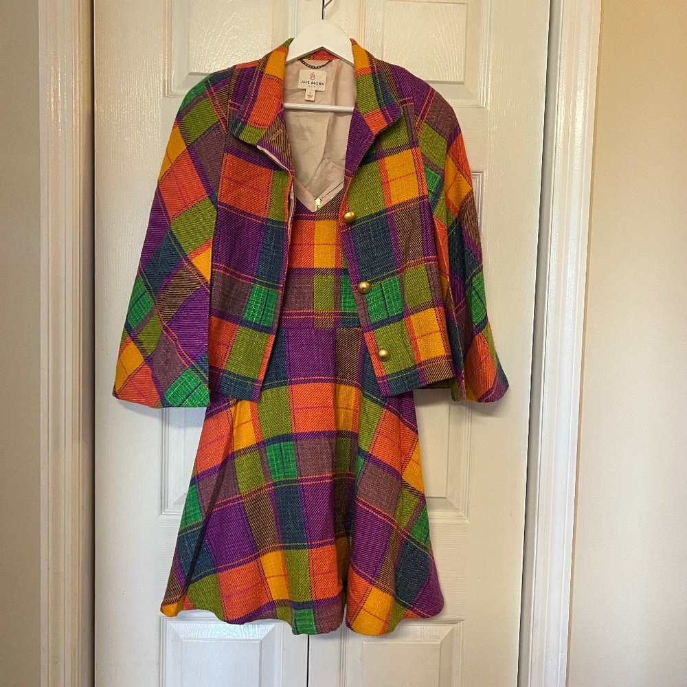 JB by Julie Brown Colorful Plaid Dress and Jacket Set